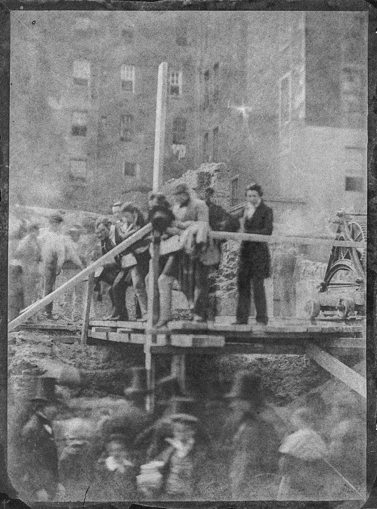Black and white photo of the Laying of the foundation stone at New College in 1846