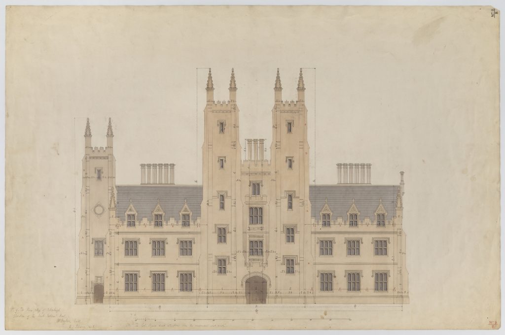 Original planning drawings of the New College of Edinburgh, Elevation to the North External Front, from 1847