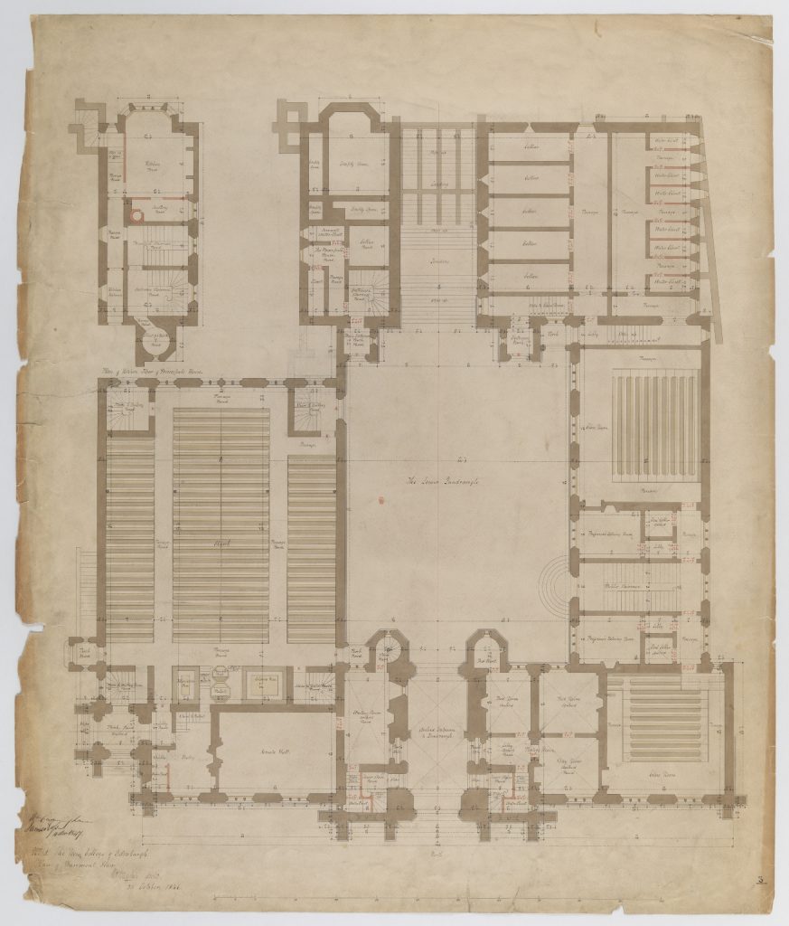 Original planning drawings of the New College of Edinburgh, Plan of Basement Floor, from 1847