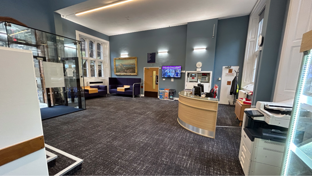 Colour photo of the reception taken after the rennovation works in 2024