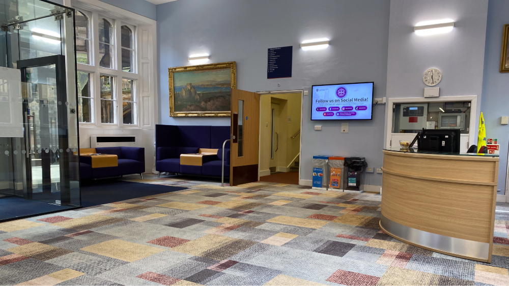 Colour photo of the reception taken before the rennovation works in 2024